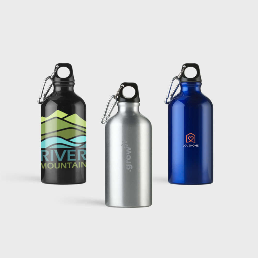 Aluminium waterfles met sleutelring en karabijnhaak | 500 ml